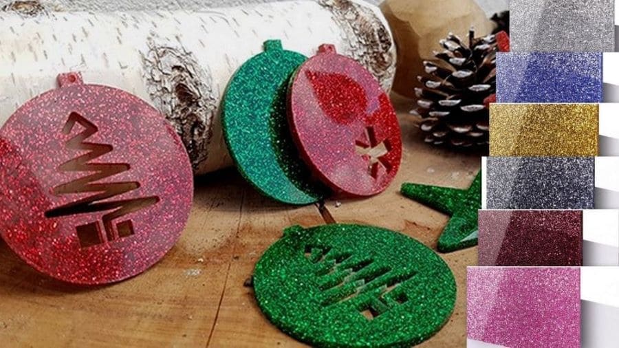 Décoration de Noël en PMMA pailletté, découpées au laser