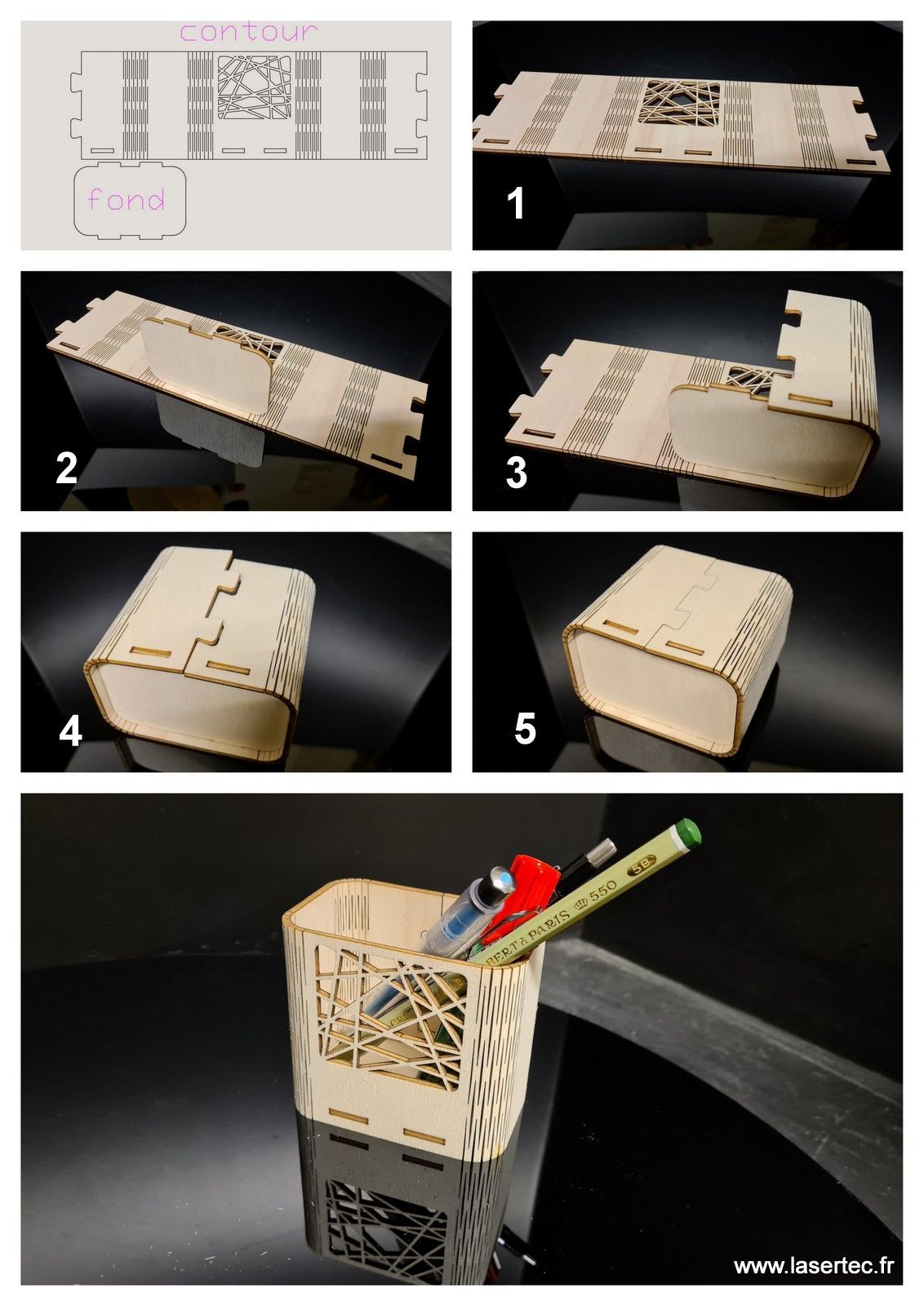 pot à crayons cp peuplier 3 mm