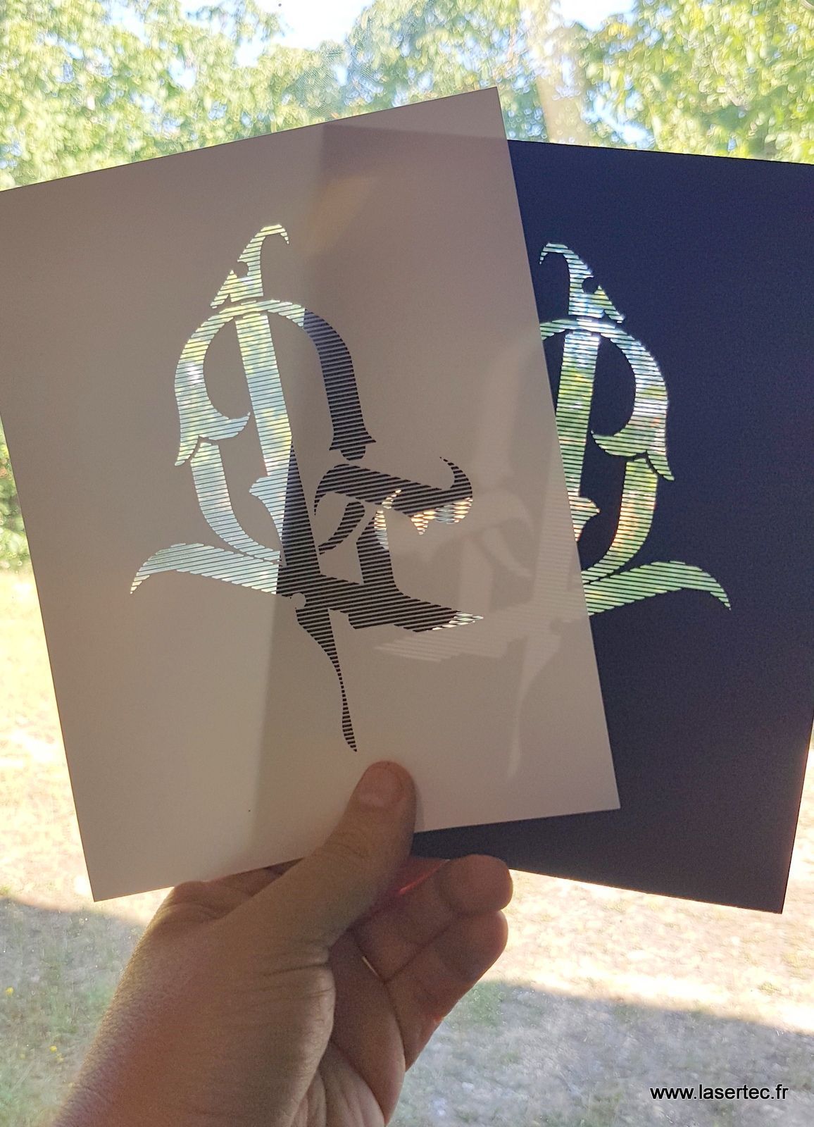 pochoir en PET et Carton blanc et bleu